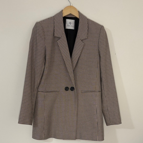 ANINE BING Oversized Houndstooth Blazer XS Brown Ivory Luxury Statement Jacket